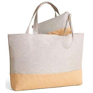 Chico's Summer Jute Tote With Wristlet Large Shopper Travel Carry On Bag